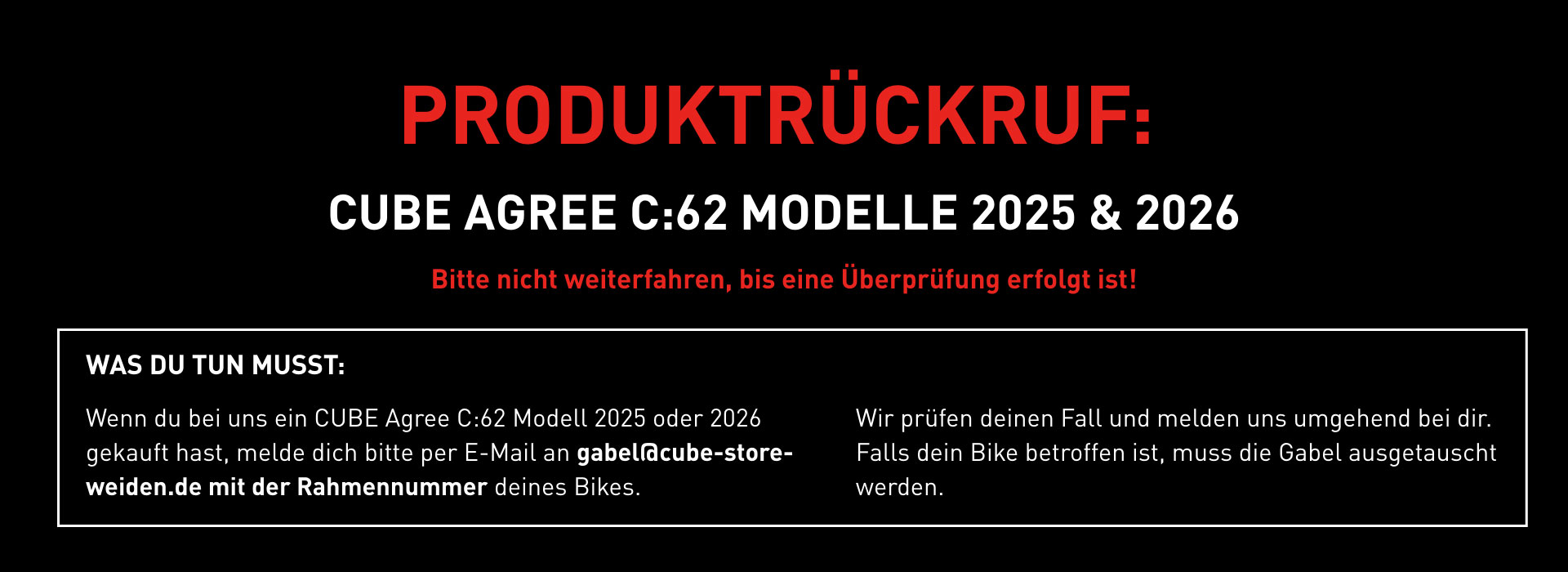 Cube Produktrückruf Agree C:62