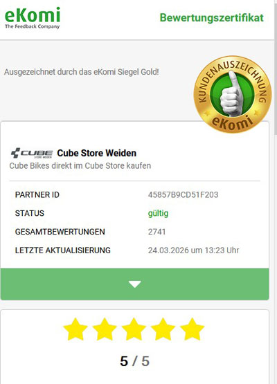 Cube Fahrräder kaufen im Cube Bikes Online Shop bewertet mit eKomi Siegel Gold