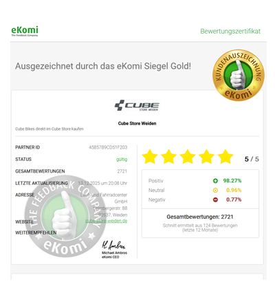 Cube Fahrräder kaufen im Cube Bikes Online Shop bewertet mit dem eKomi Siegel Gold Cube Fahrräder kaufen im Cube Bikes Online Shop bewertet mit eKomi Siegel Gold