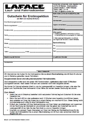 Gutschein fuer Erstinspektion www.laface-bikes.de